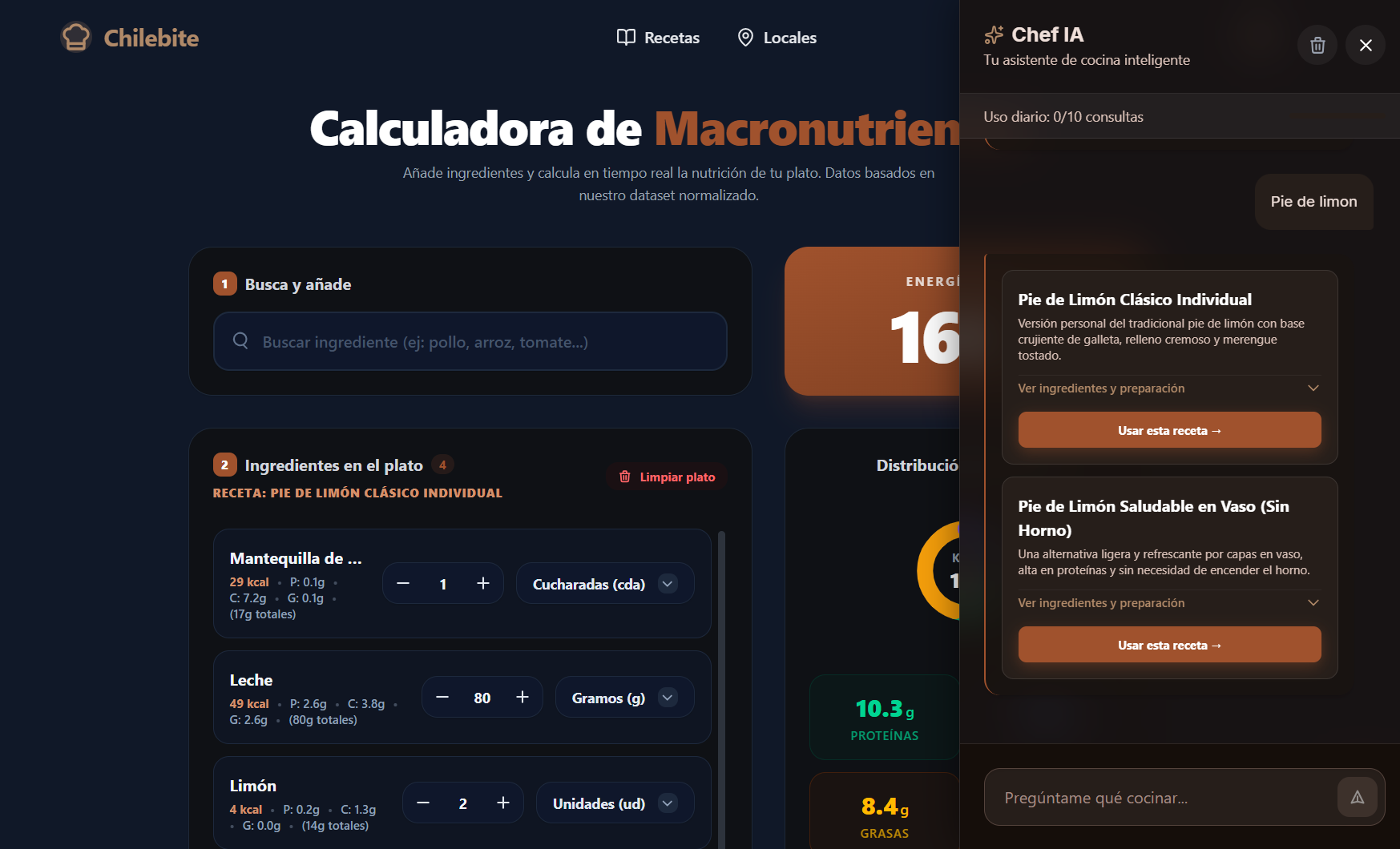 Vista previa de la Calculadora de Recetas con IA